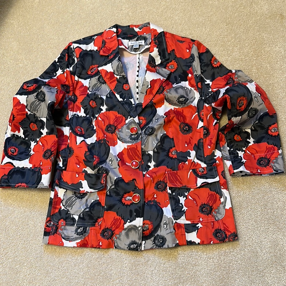 Vintage Joan Rivers poppy blazer with 3 buttons and 2 front pockets Sz 12
